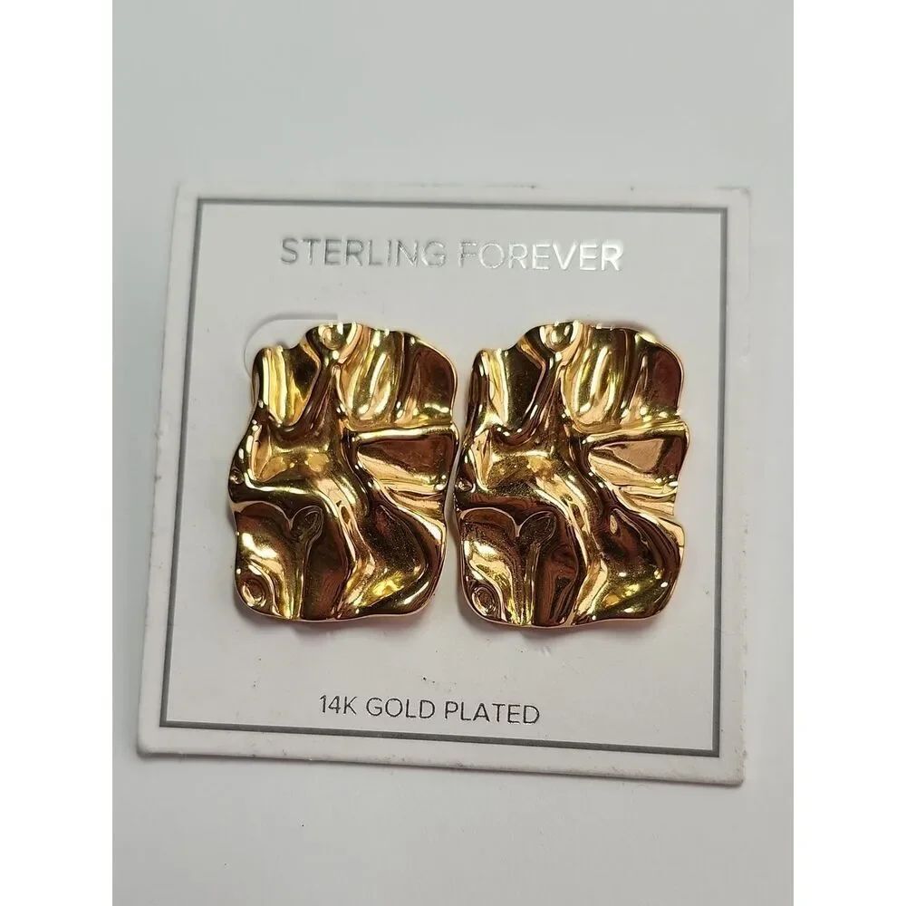 14K Gold Plated Organic Wave Stud Earrings - Gold